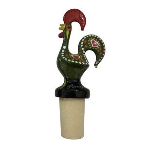 Portuguese The Rooster of Barcelos Green Bottle Stopper Cork Portugal Souvenir